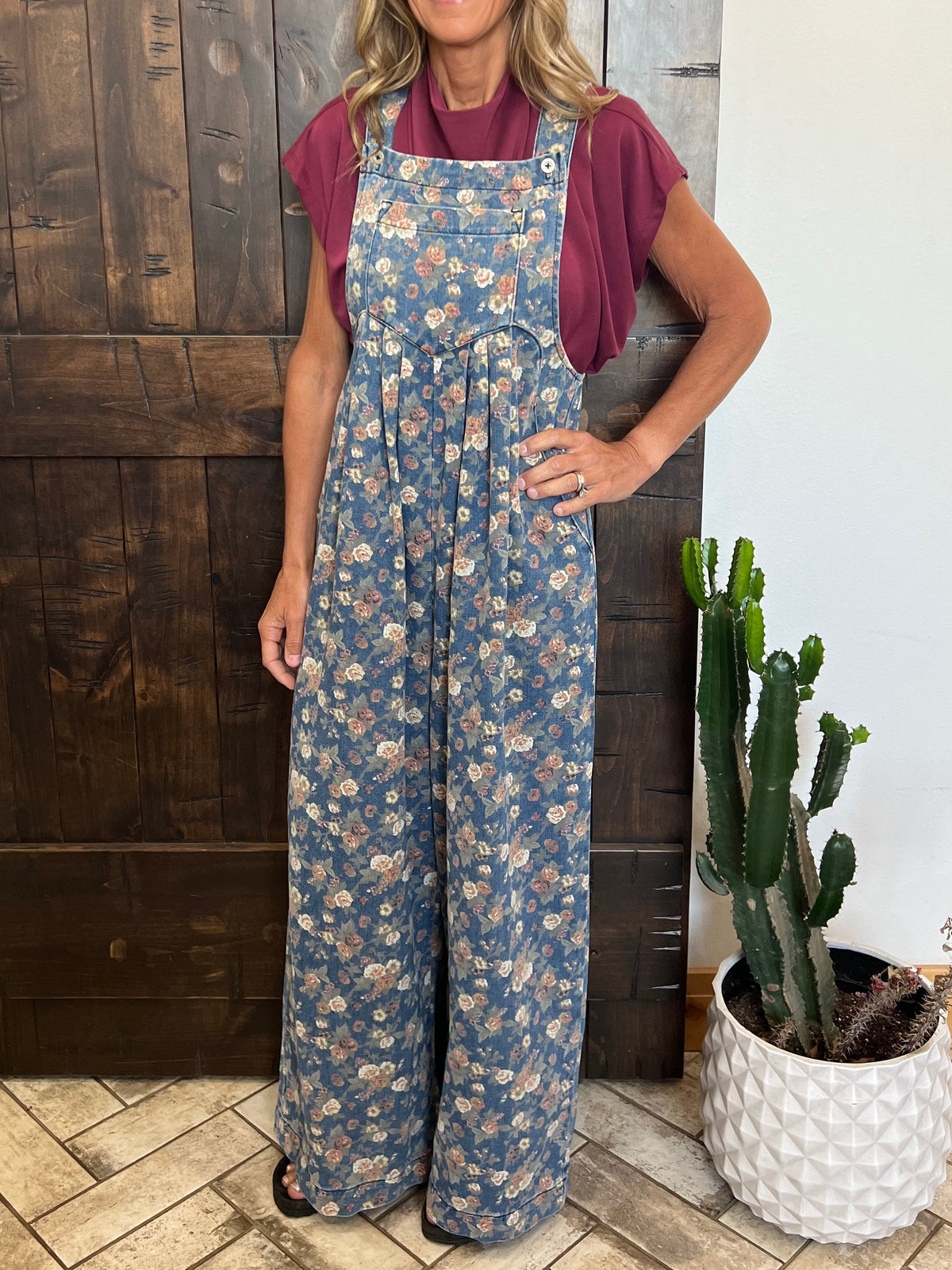 Every Season Exclusive Floral Print Denim Overalls