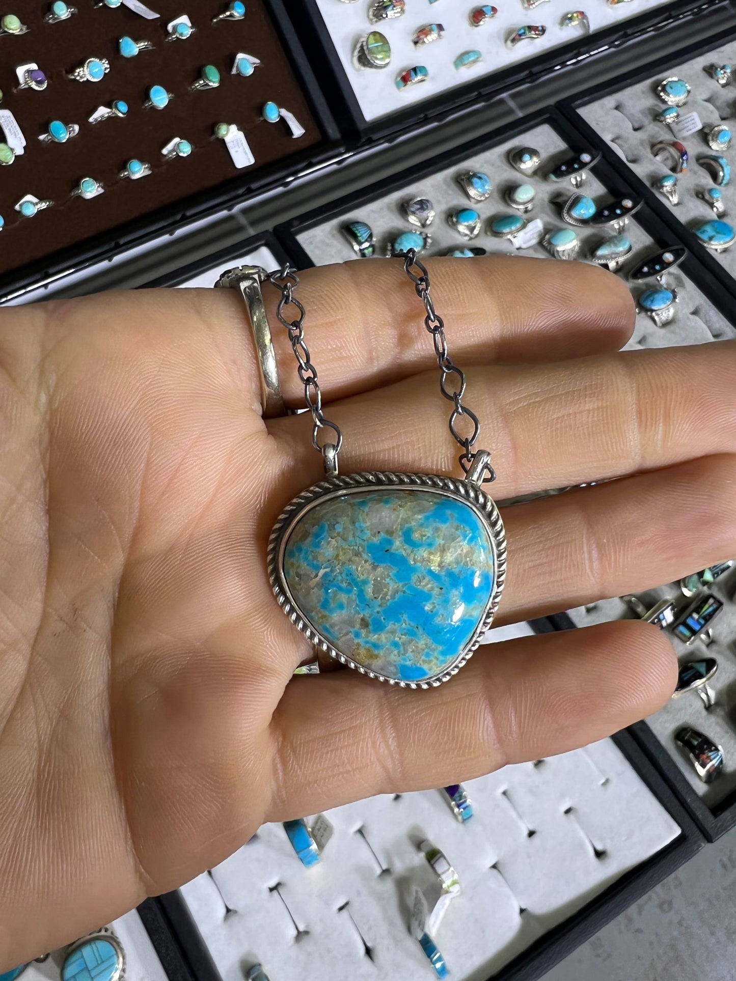 Navajo made Kingman turquoise statement stone