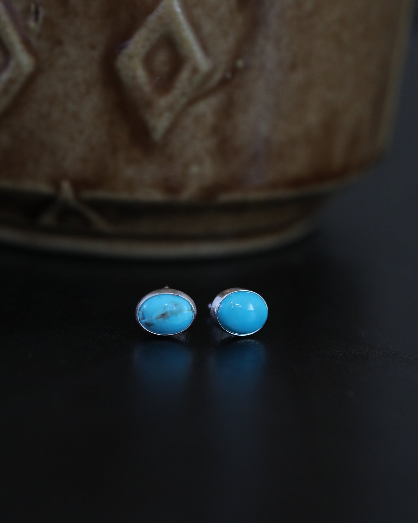 Genuine Turquoise and Sterling Silver Stud Earrings