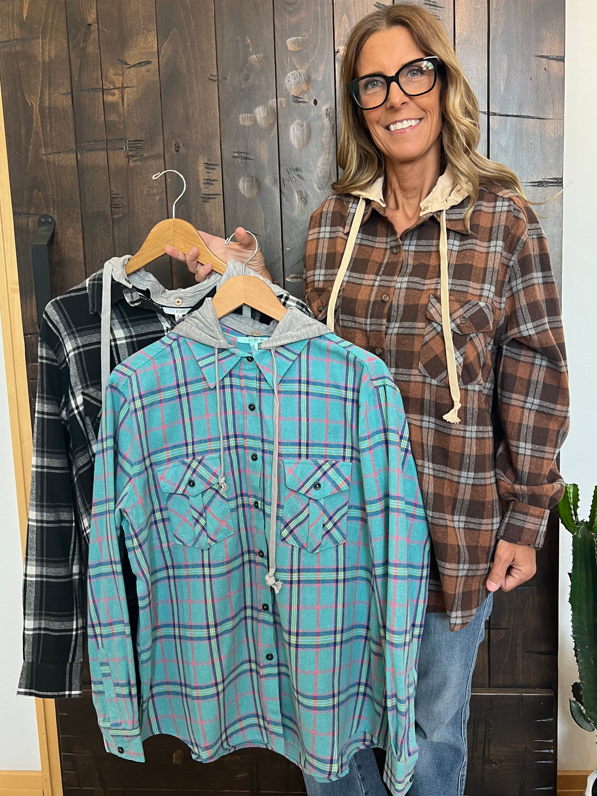 P. S. Kate Cozy Plaid Button-Up Hoodie