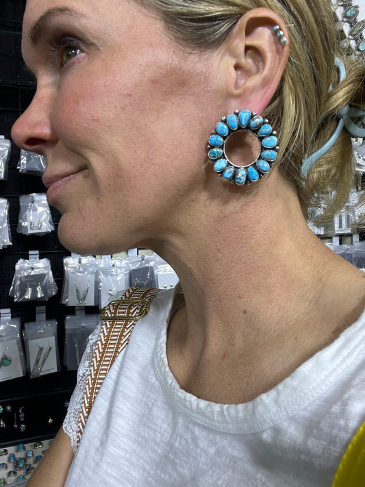 Navajo genuine turquoise circle earrings Exclusive