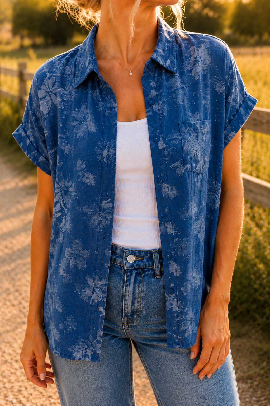 ES Exclusive Prettiest Day Textured button down in Blue