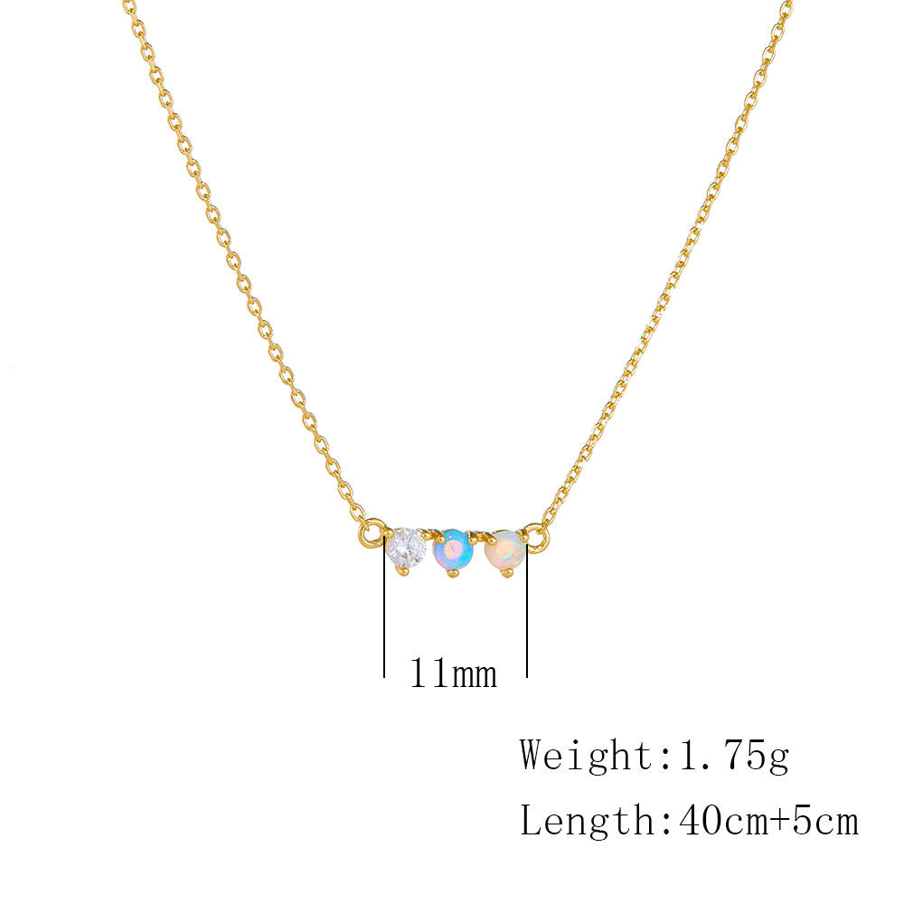 Sterling Silver Opal 3 Stone 14k Plated Necklace