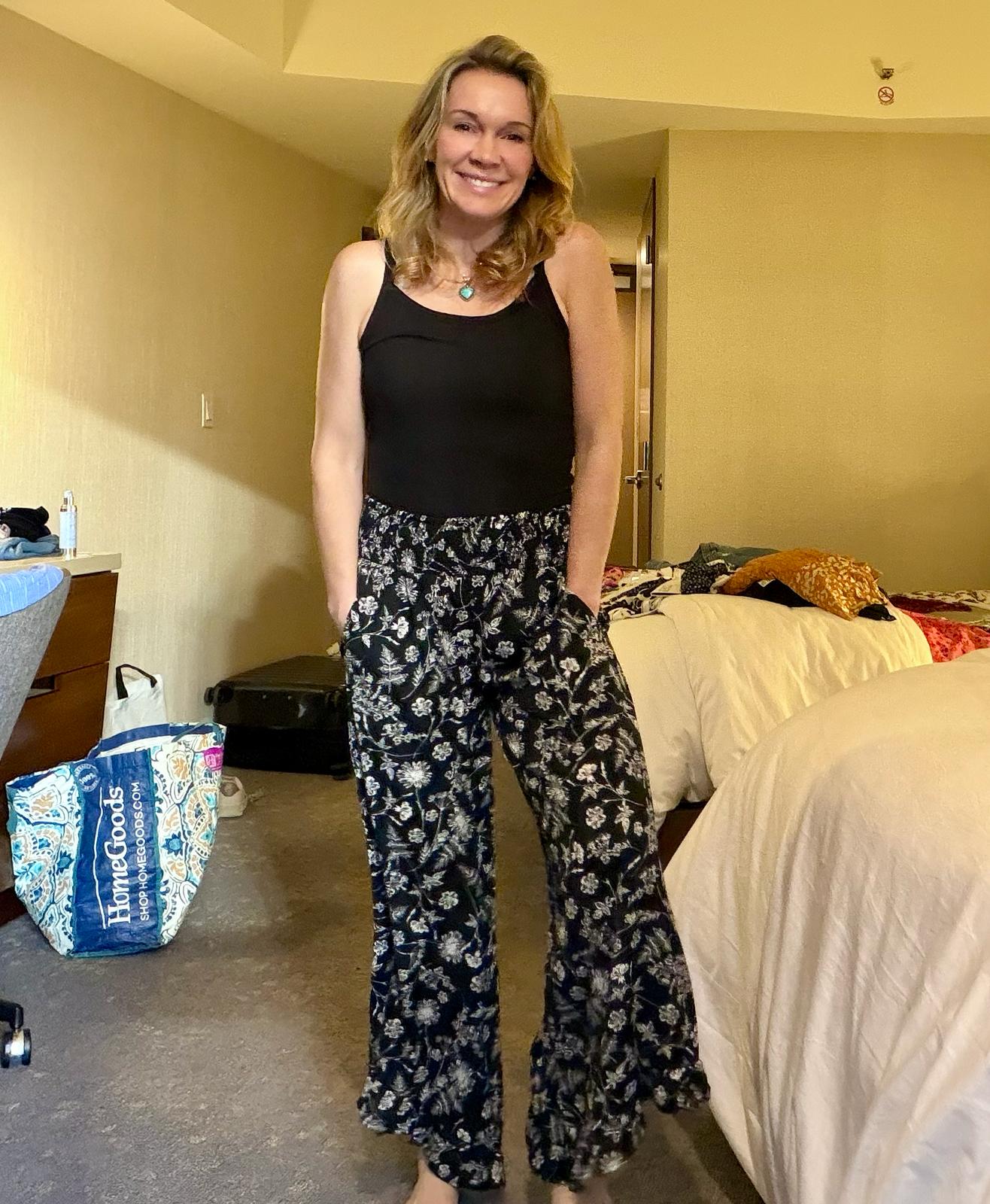 Black Floral Wide-Leg Pants