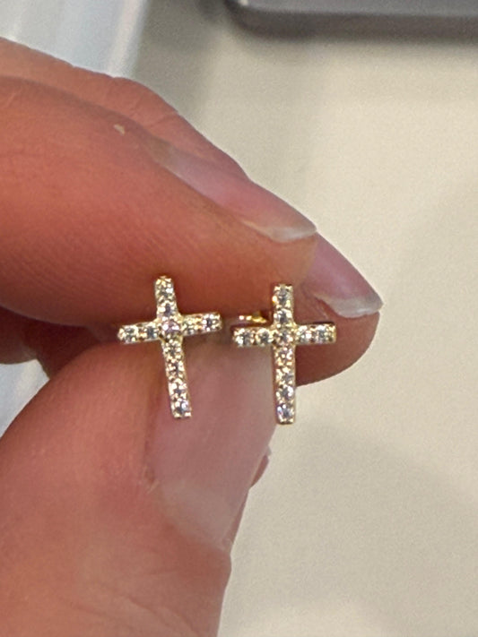 Stud Cross Earrings in Sterling Silver and CZ Stones