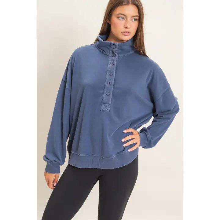 Double Zero Mock Neck Button Up Sweatshirt