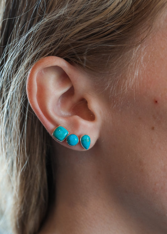 Sterling Silver and Genuine Turquoise stud earring in Round 1 pair