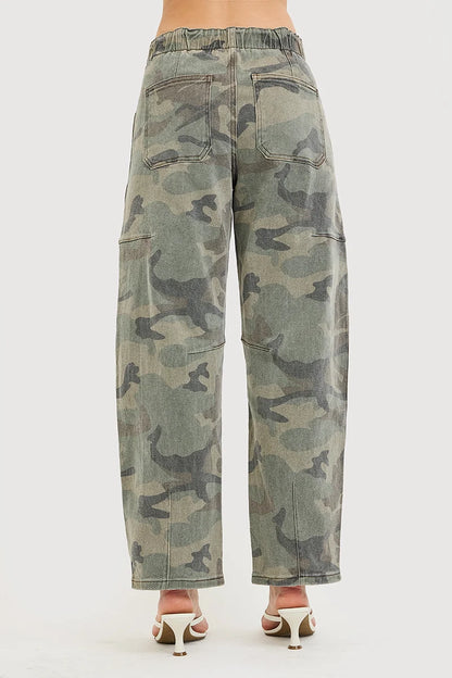 Risen Camo High Rise Crop Barrel Jeans