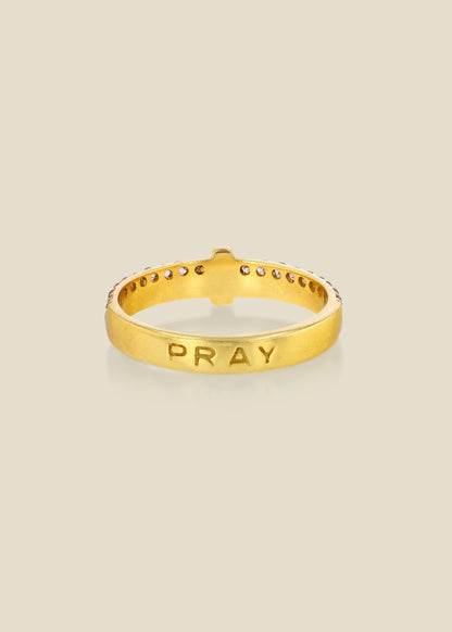 Engraved cross Pray ring in Silver or Gold