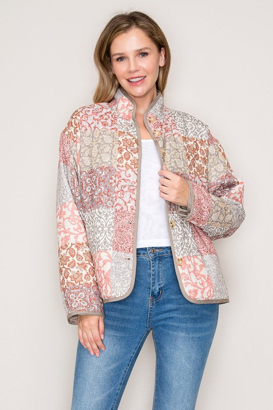 Women Patch Print Button Jacket