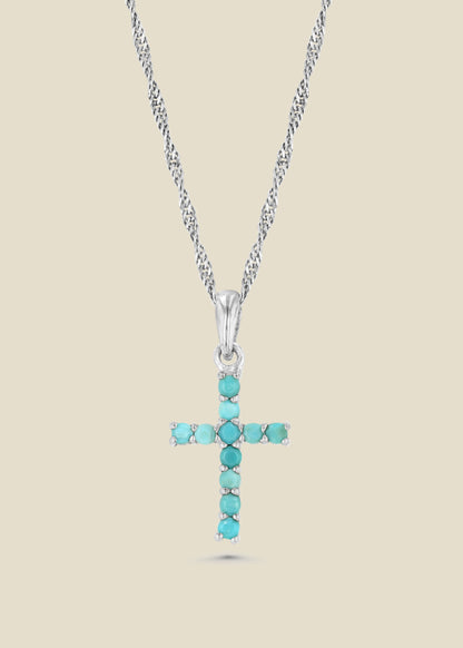 He Lives Turquoise Cross Necklace in Silver