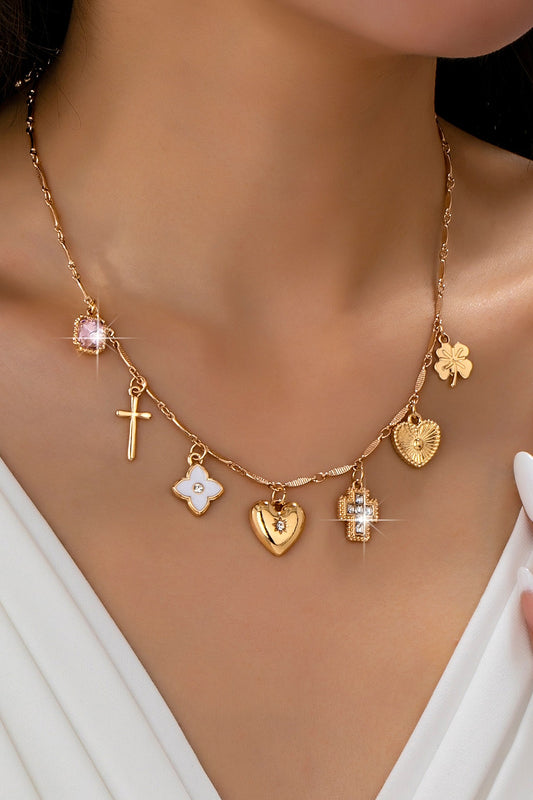Charm Necklace-crosses Hearts Flowers Clovers
