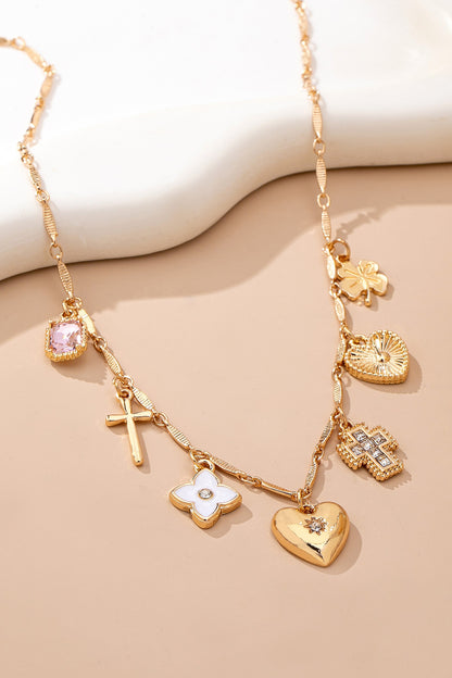 Charm Necklace-crosses Hearts Flowers Clovers