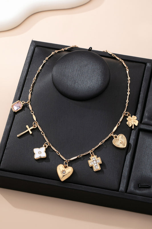 Charm Necklace-crosses Hearts Flowers Clovers