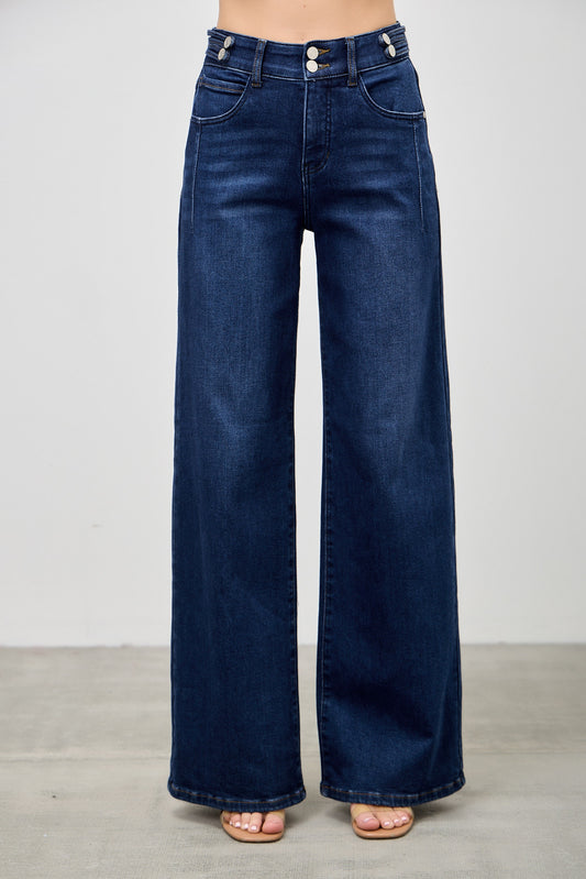 Saige Denim High Rise Wide Leg With Double Buttons