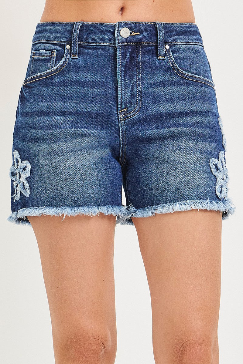 Risen Jeans High Rise Flower Patched Shorts