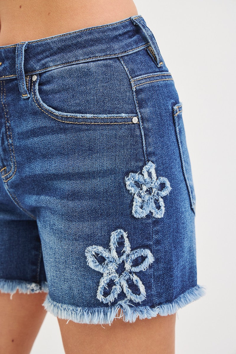 Risen Jeans High Rise Flower Patched Shorts