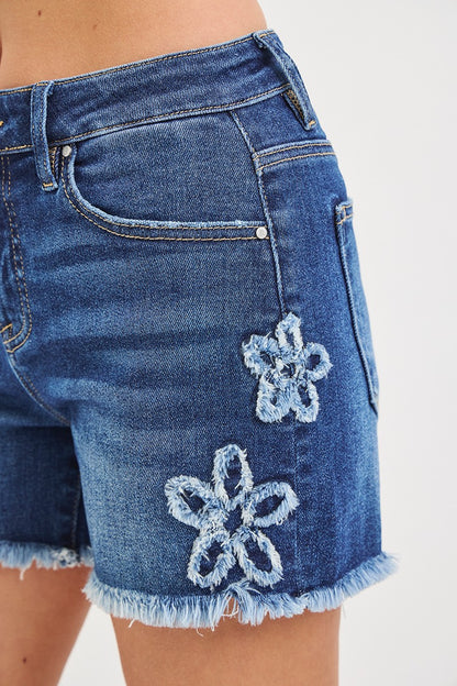 Risen Jeans High Rise Flower Patched Shorts