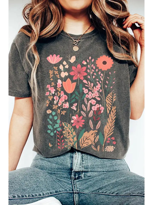 Wildflower Floral Graphic Garment Dyed Tee