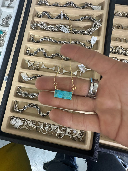 Market deal-kingman gold bar turquoise 14k plated gold necklace