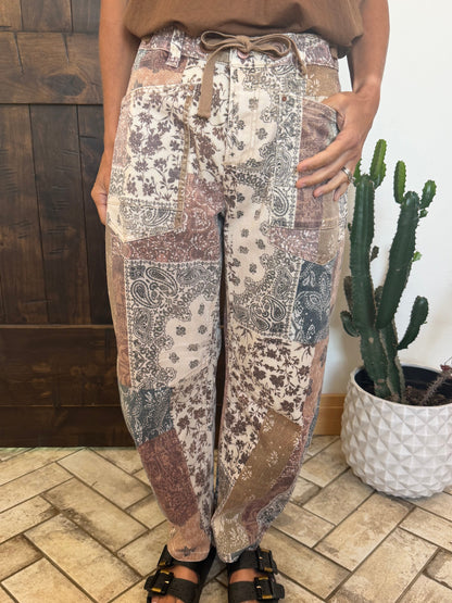 Risen Patchwork Printed Barrel Jeans