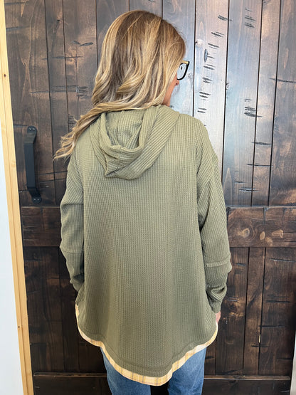 Doe and Rae Plaid Tie Hoodie Top