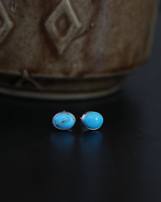 Genuine Turquoise and Sterling Silver Stud Earrings
