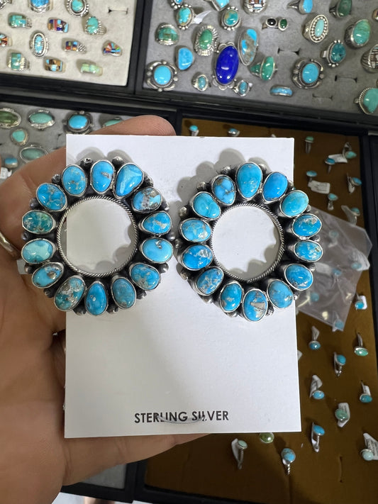 Navajo genuine turquoise circle earrings