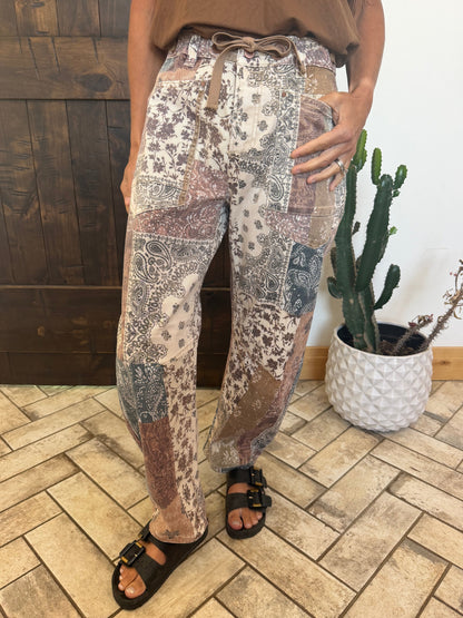 Risen Patchwork Printed Barrel Jeans