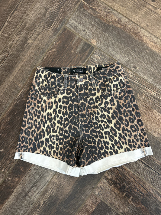 L&B Leopard Printed Cuffed Boyfriend Shorts (4.5in / after cuff 6in Inseam)