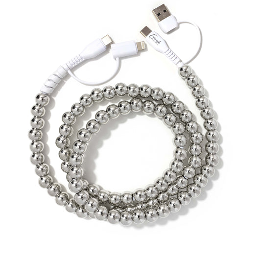 Beaded Phone Charger Metallic Silver