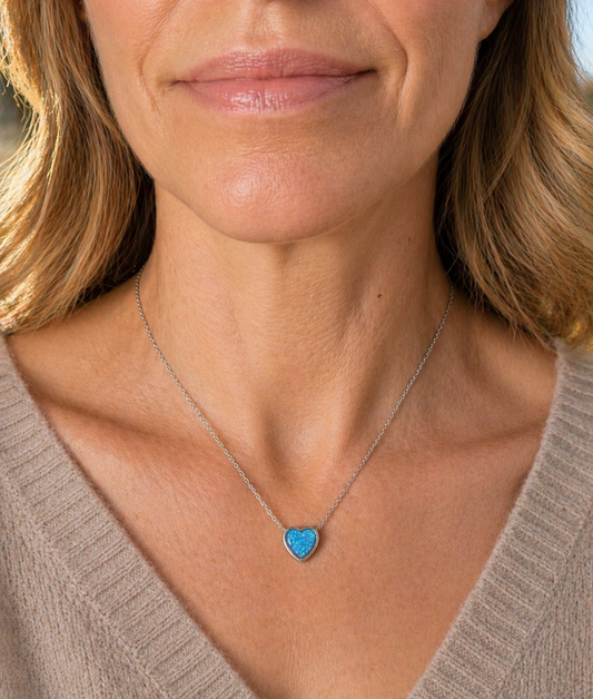 Genuine Opal heart Sterling Silver necklace