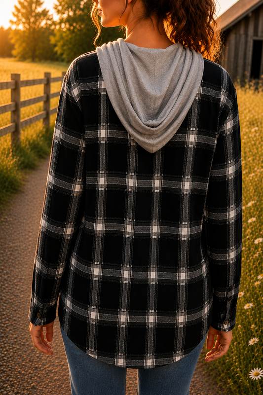P. S. Kate Cozy Plaid Button-Up Hoodie