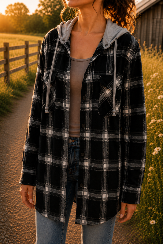 P. S. Kate Cozy Plaid Button-Up Hoodie