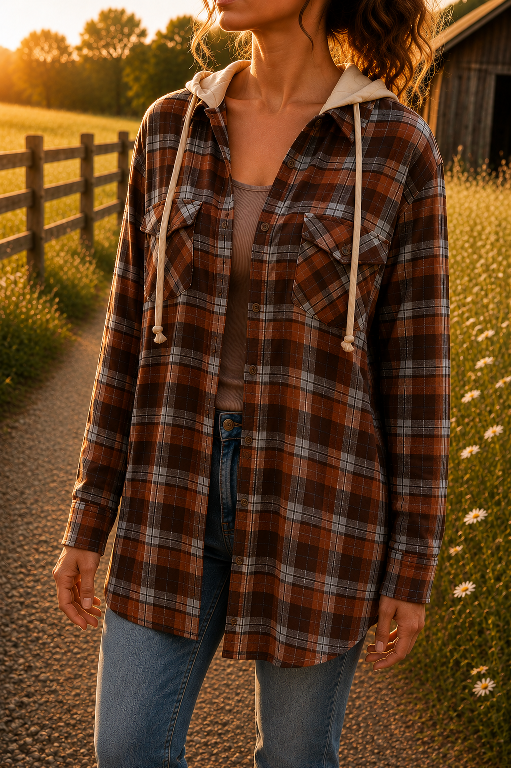 P. S. Kate Cozy Plaid Button-Up Hoodie