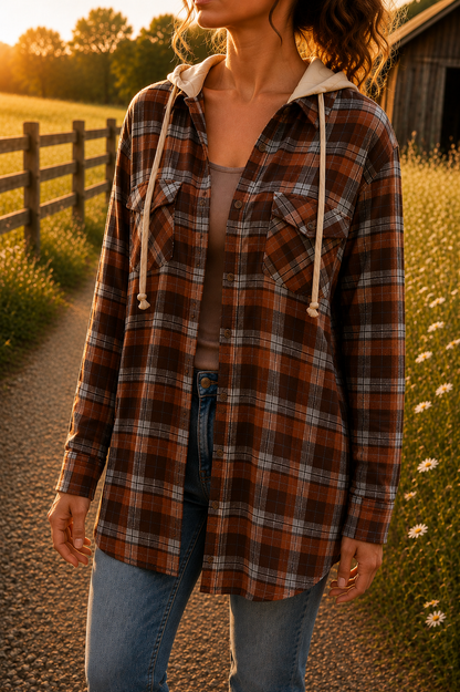 P. S. Kate Cozy Plaid Button-Up Hoodie