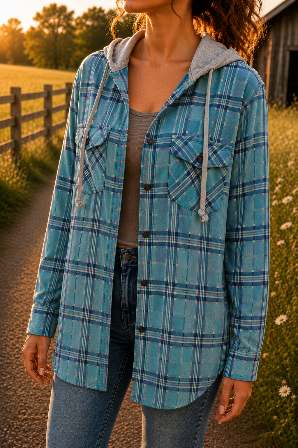 P. S. Kate Cozy Plaid Button-Up Hoodie