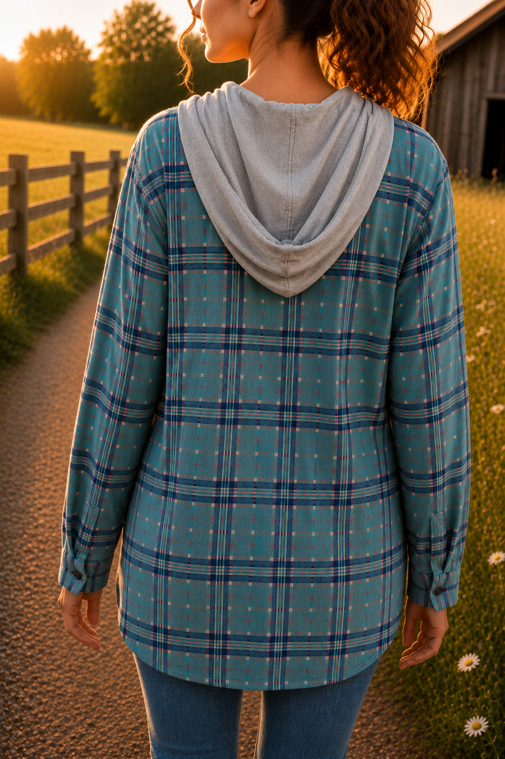 P. S. Kate Cozy Plaid Button-Up Hoodie