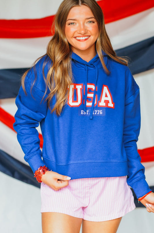USA Royal Hoodie Crop