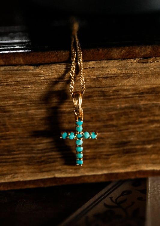 He Lives Turquoise Cross Necklace