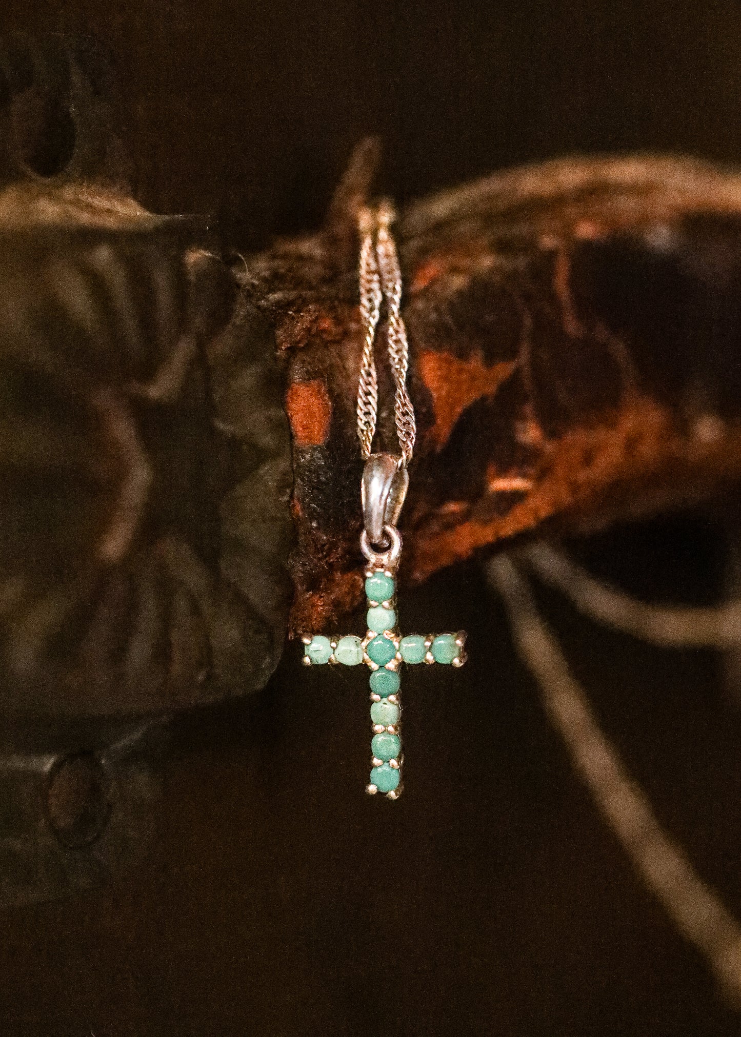 He Lives Turquoise Cross Necklace in Silver