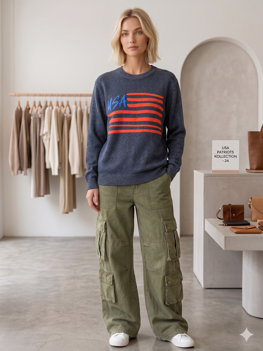 USA Flag Navy Knit Hoodie