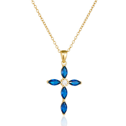 Original Marquise Sapphire Blue Zircon Cross Pendant Necklace
