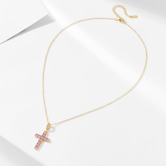 Pink quartz Sterling Silver Cross Necklace