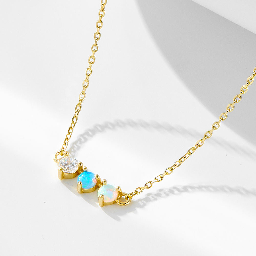 Sterling Silver Opal 3 Stone 14k Plated Necklace