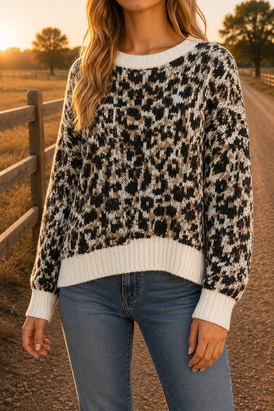 Haptics Animal Print Soft Knit Sweater