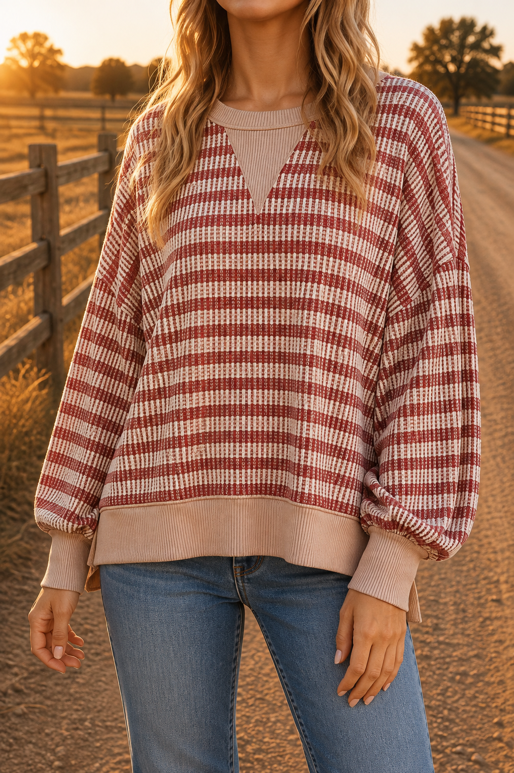 Haptics Two-Tone Striped Mid Weight Sweatshirt