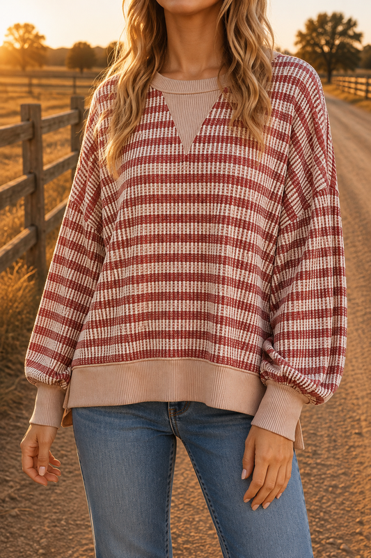 Haptics Two-Tone Striped Mid Weight Sweatshirt