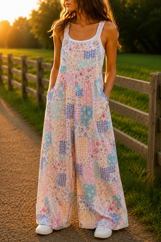 Paisley Patchwork Color Block Overalls