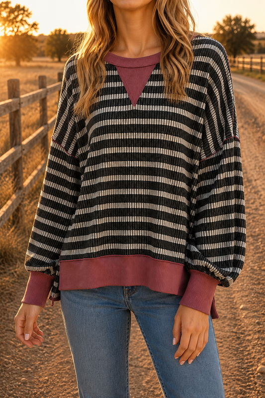 Haptics Two-Tone Striped Mid Weight Sweatshirt